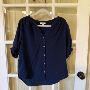 beachlunchlounge Navy Button-Up Blouse
